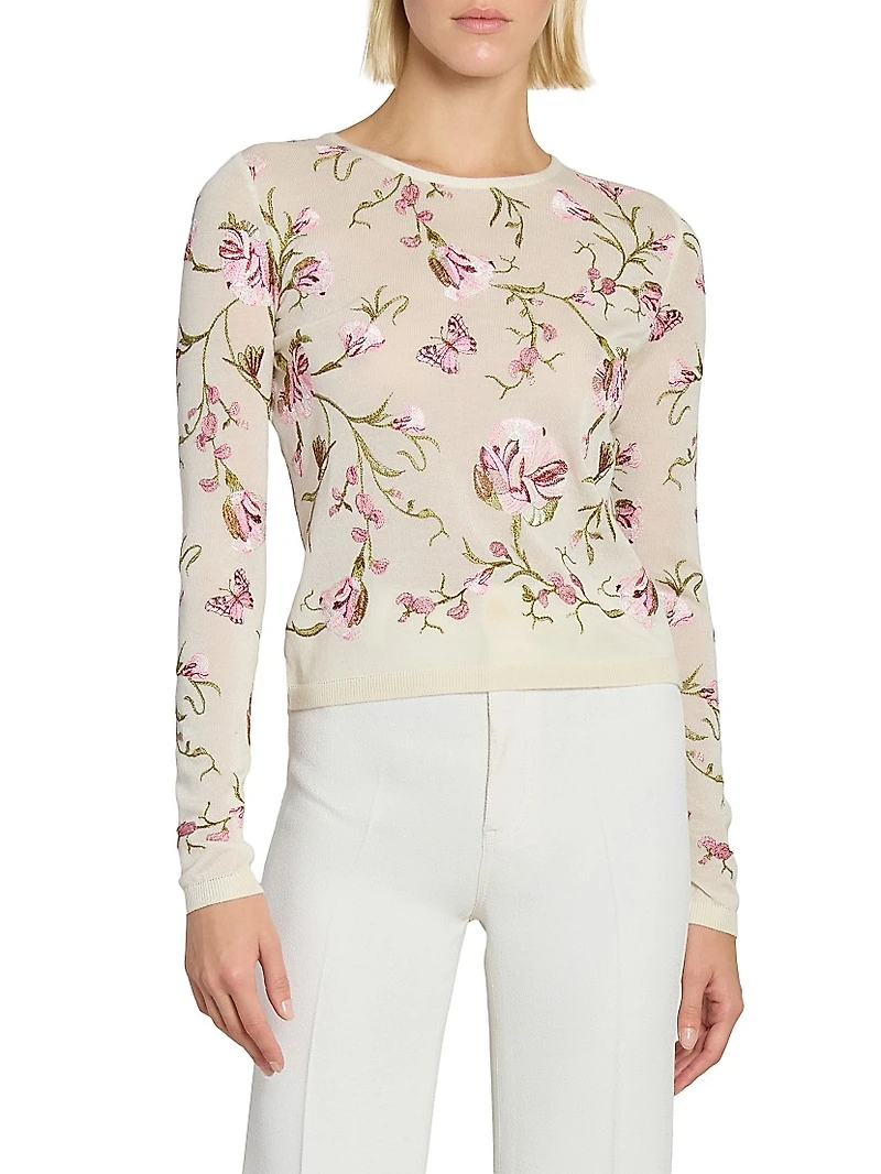 Embroidered Cashmere-Silk Top