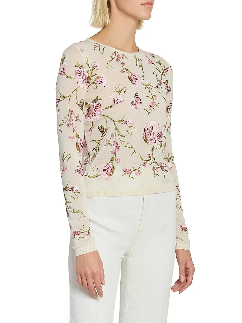 Embroidered Cashmere-Silk Top