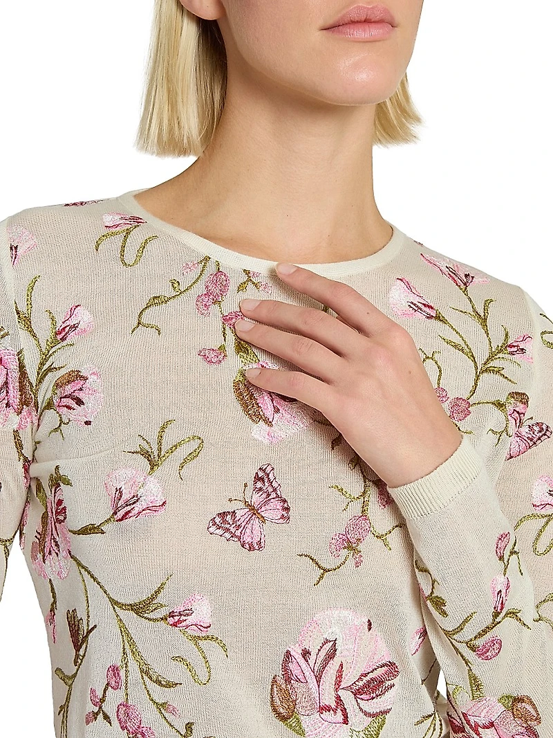 Embroidered Cashmere-Silk Top