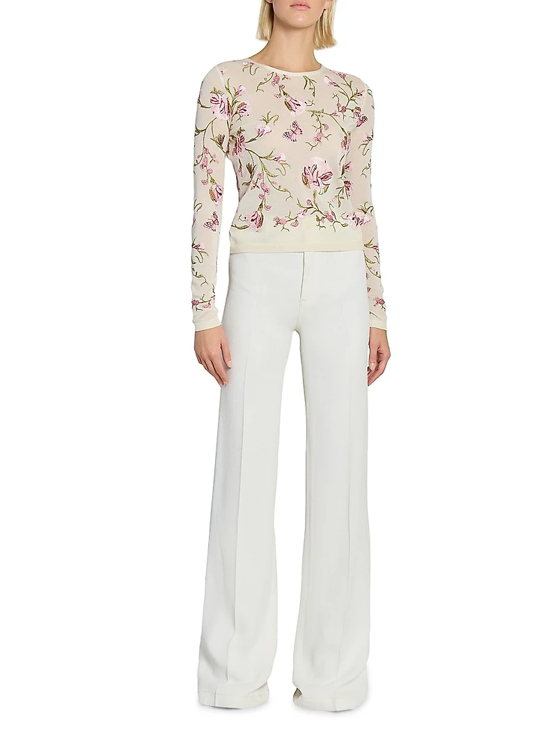 Embroidered Cashmere-Silk Top