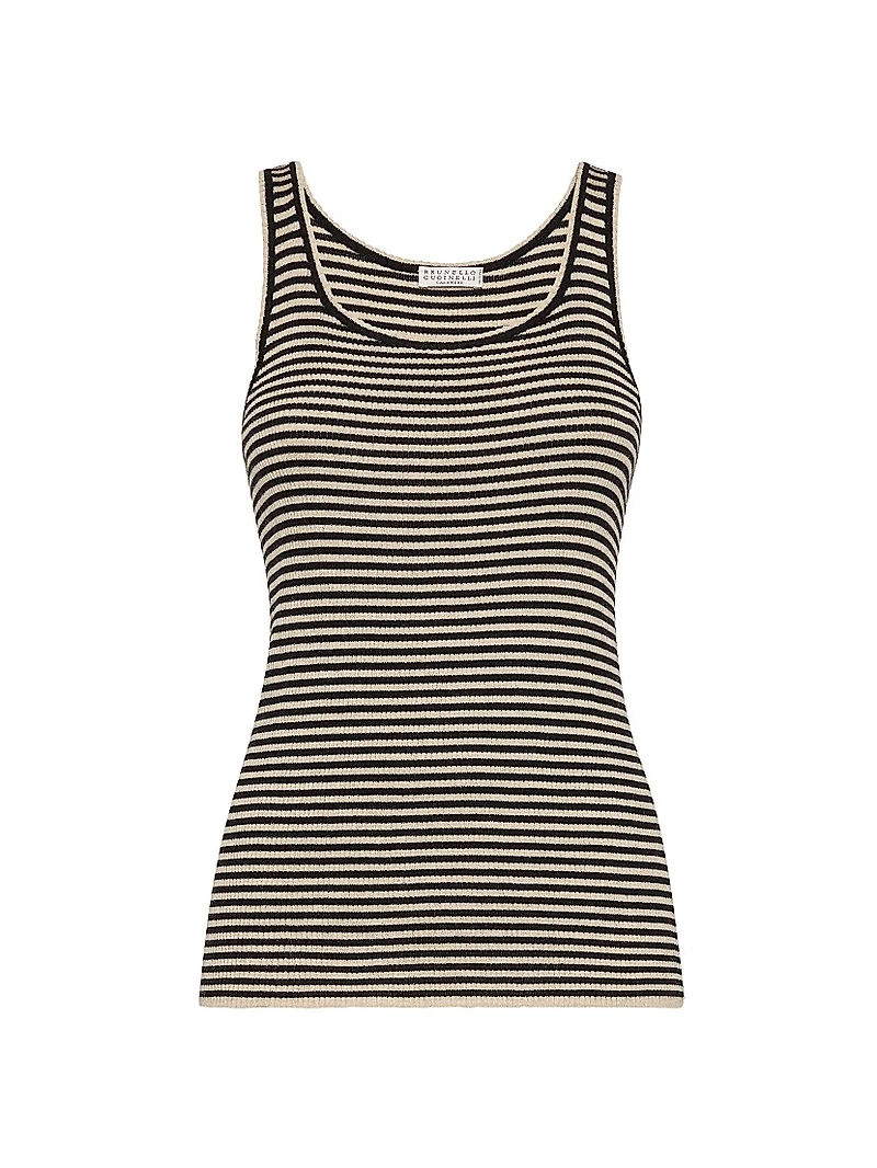Striped Sparkling Cashmere and Silk Lightweight Knit Top
