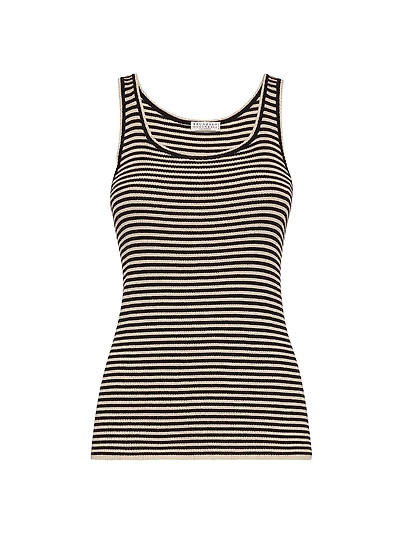 Striped Sparkling Cashmere and Silk Lightweight Knit Top