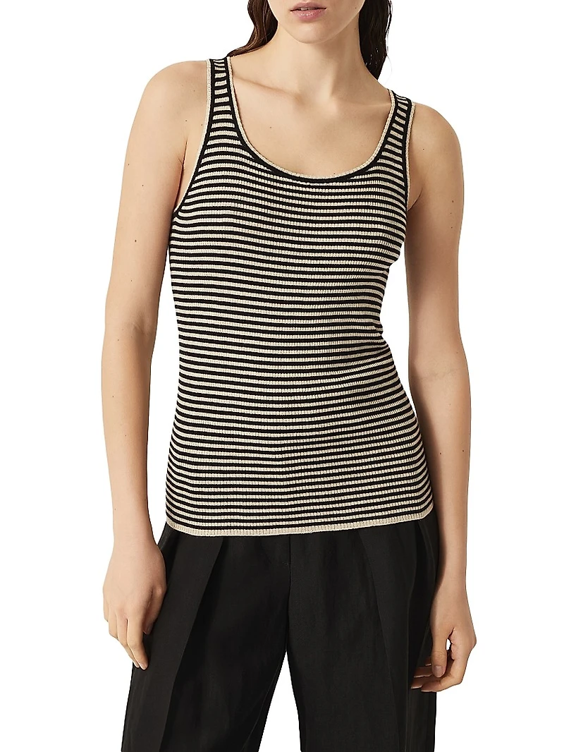 Striped Sparkling Cashmere and Silk Lightweight Knit Top