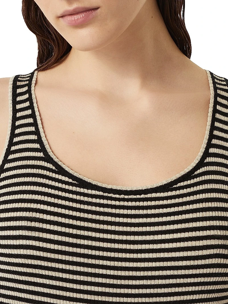 Striped Sparkling Cashmere and Silk Lightweight Knit Top