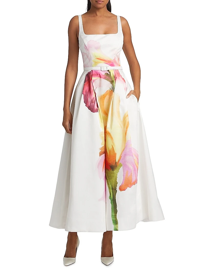 Sorelle Floral Belted Cocktail Dress