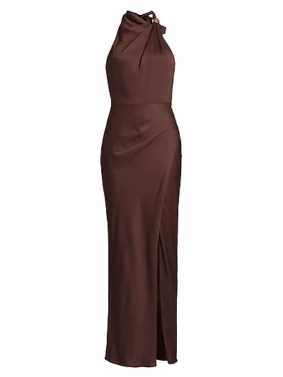 Galilea Embellished Draped Halter Gown