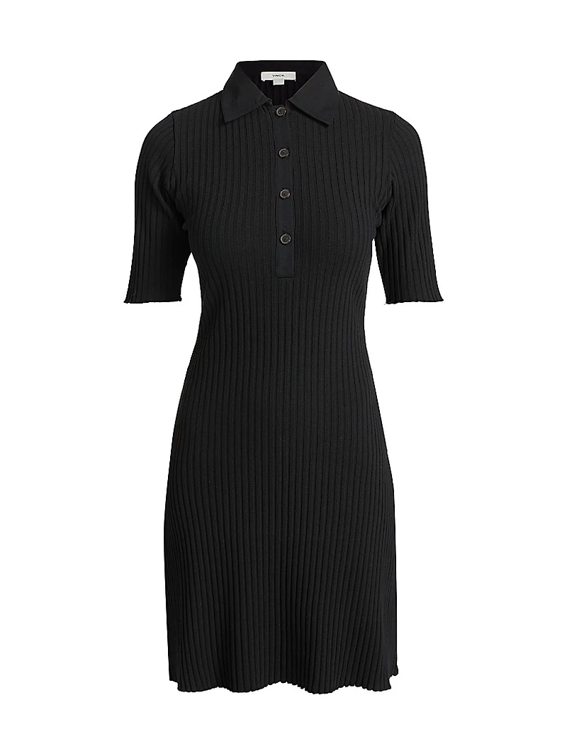 Rib-Knit Polo Minidress