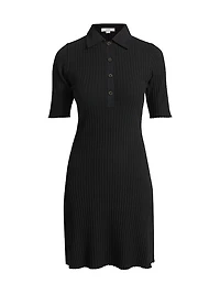 Rib-Knit Polo Minidress