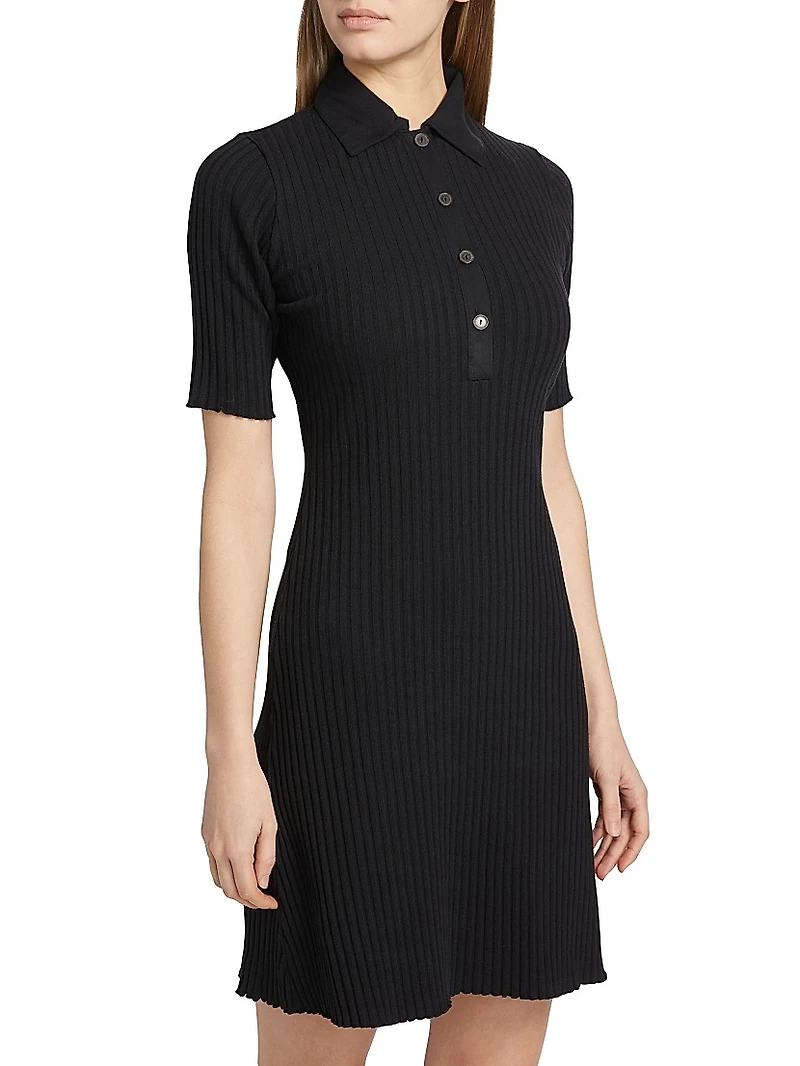 Rib-Knit Polo Minidress