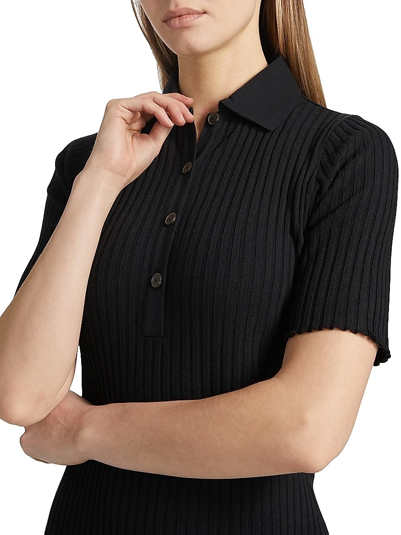 Rib-Knit Polo Minidress