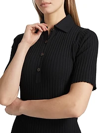 Rib-Knit Polo Minidress