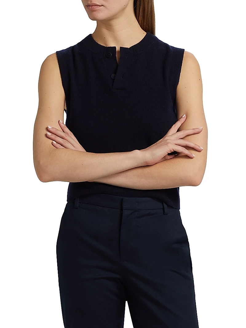Henley Wool-Cashmere Sleeveless Top