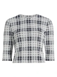 Boucle Plaid Elbow-Sleeve Top