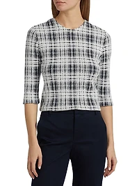 Boucle Plaid Elbow-Sleeve Top