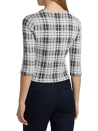 Boucle Plaid Elbow-Sleeve Top