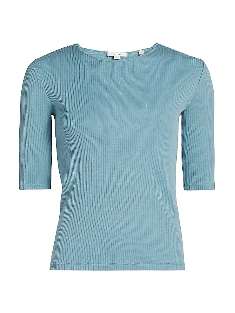 Rib-Knit Elbow-Sleeve Top