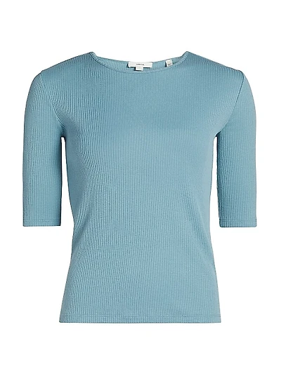 Rib-Knit Elbow-Sleeve Top