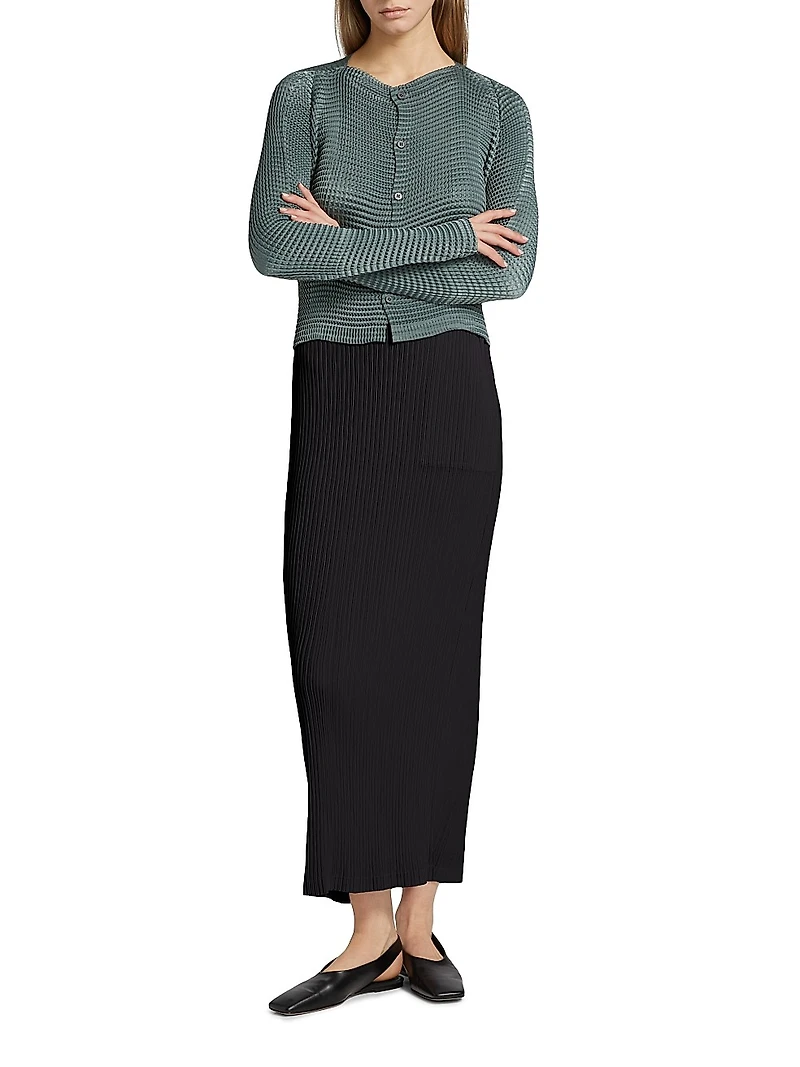 Hatching Pleats Maxi Skirt