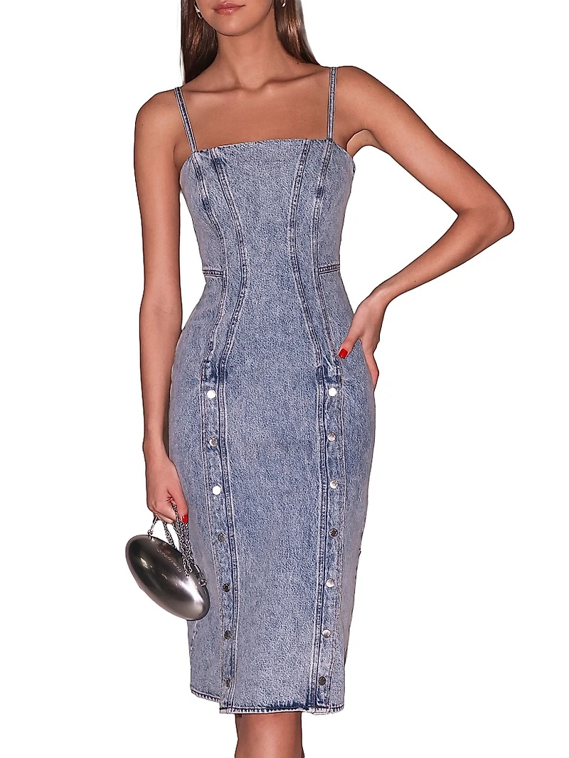 Denim Snap Midi-Dress