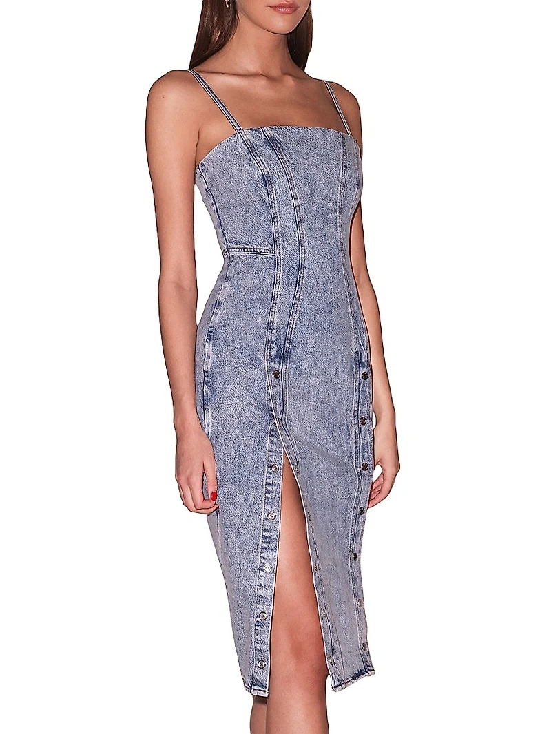 Denim Snap Midi-Dress