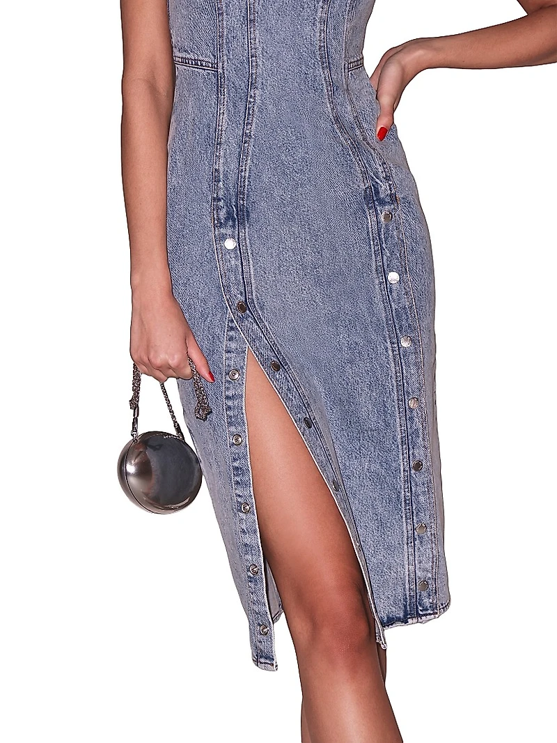 Denim Snap Midi-Dress
