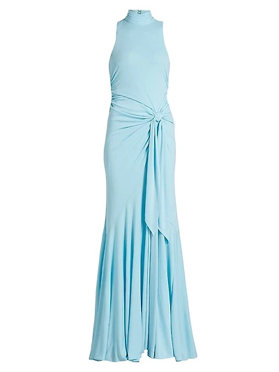 Rori High-Neck Knot-Waist Gown