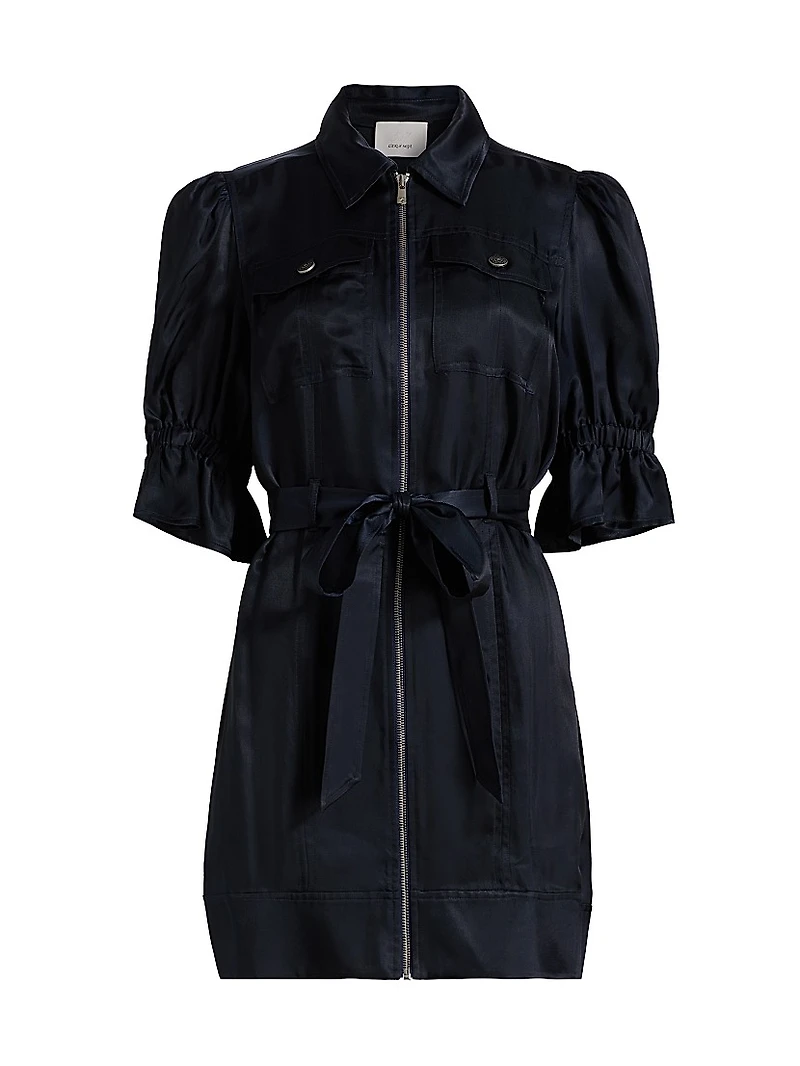 Holly Satin Puff-Sleeve Minidress