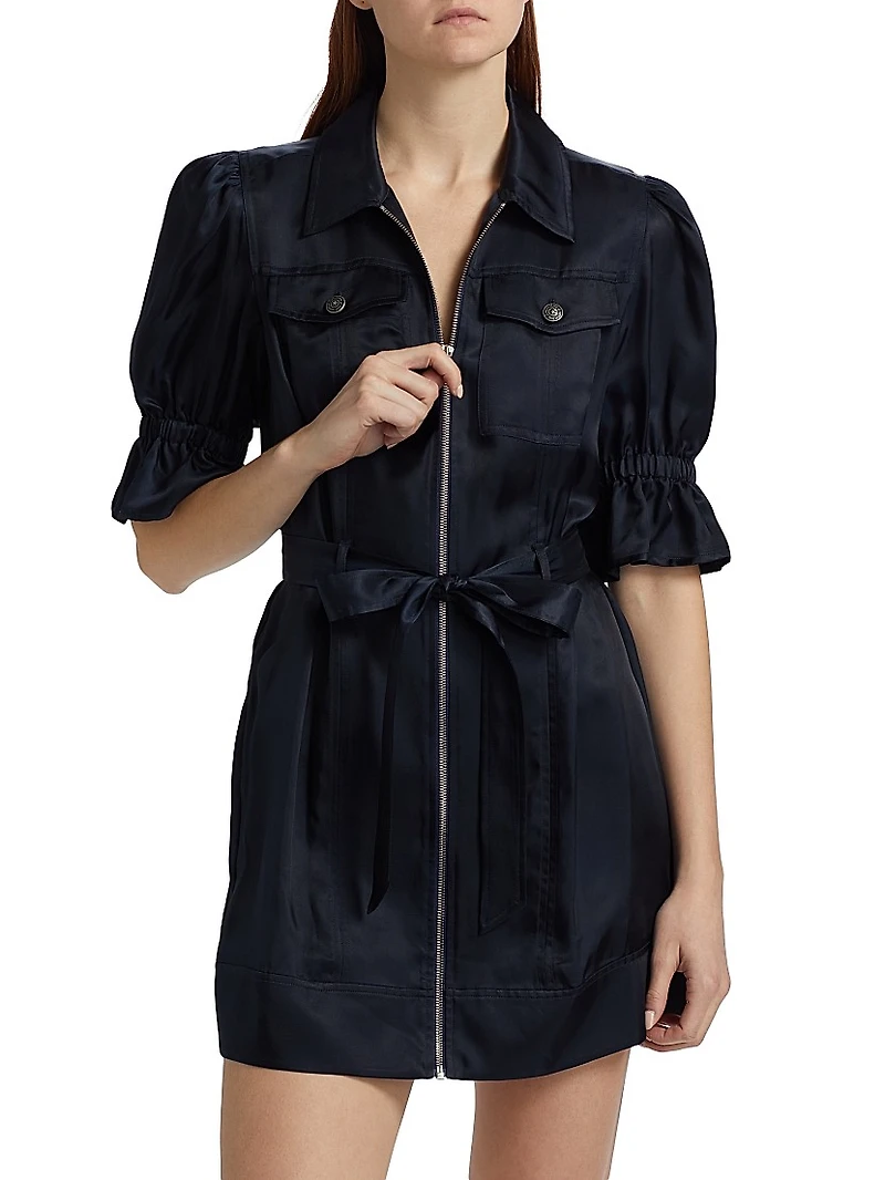 Holly Satin Puff-Sleeve Minidress