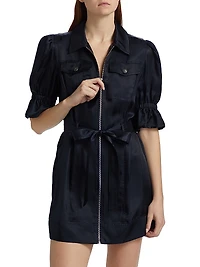 Holly Satin Puff-Sleeve Minidress