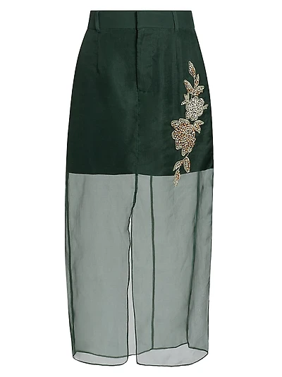 Karina Silk Floral-Embellished Midi-Skirt