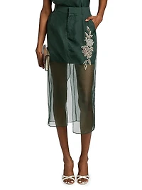 Karina Silk Floral-Embellished Midi-Skirt