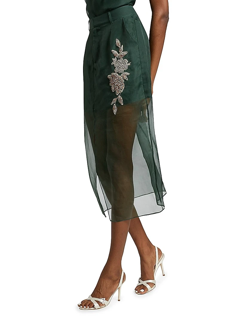 Karina Silk Floral-Embellished Midi-Skirt