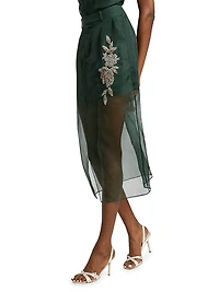 Karina Silk Floral-Embellished Midi-Skirt