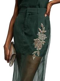 Karina Silk Floral-Embellished Midi-Skirt