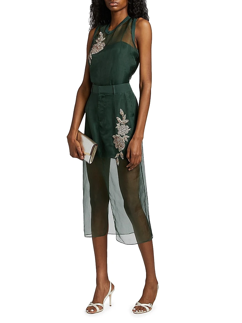 Karina Silk Floral-Embellished Midi-Skirt