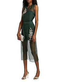 Karina Silk Floral-Embellished Midi-Skirt