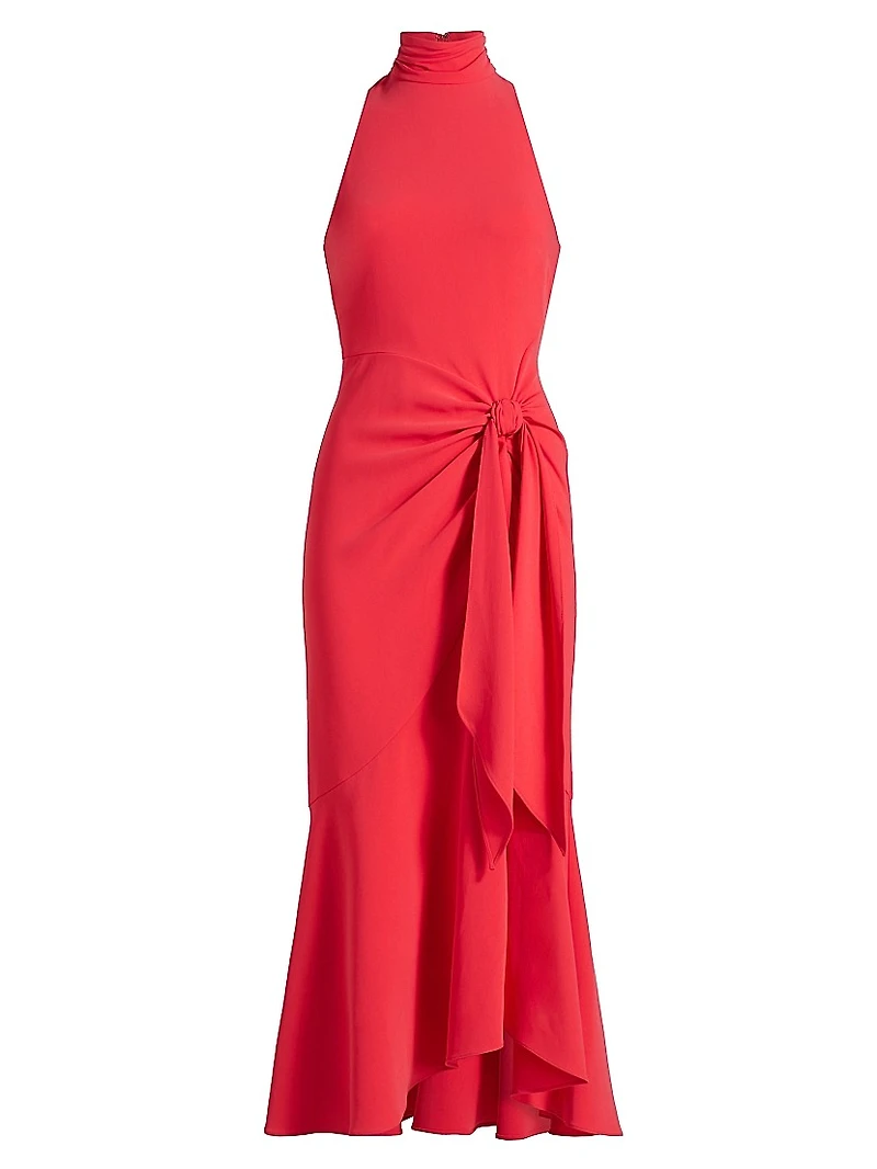 Rori Crepe High-Neck Midi-Dress