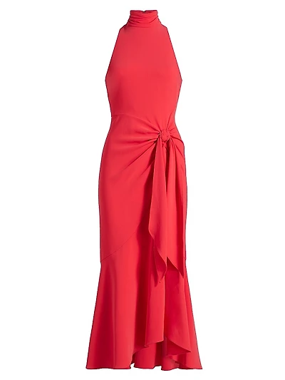 Rori Crepe High-Neck Midi-Dress