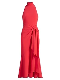 Rori Crepe High-Neck Midi-Dress