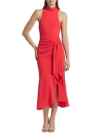 Rori Crepe High-Neck Midi-Dress