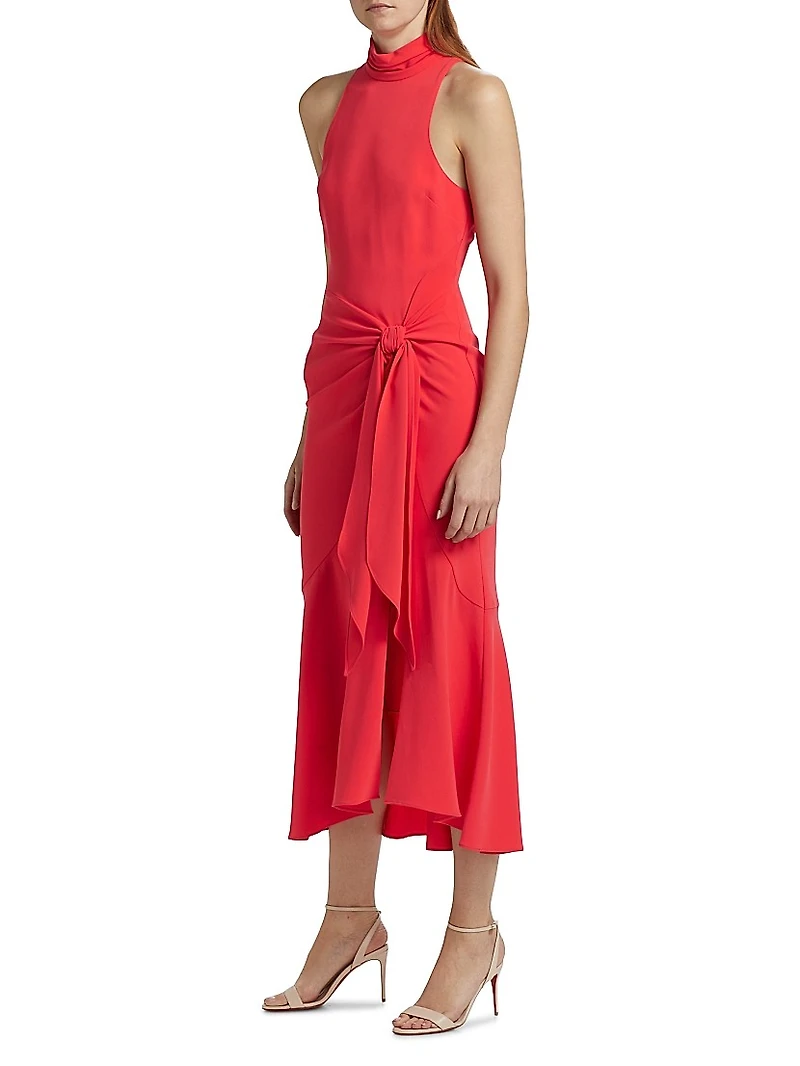 Rori Crepe High-Neck Midi-Dress