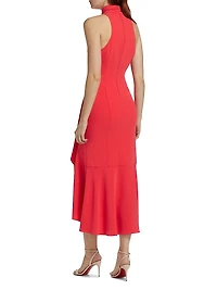 Rori Crepe High-Neck Midi-Dress