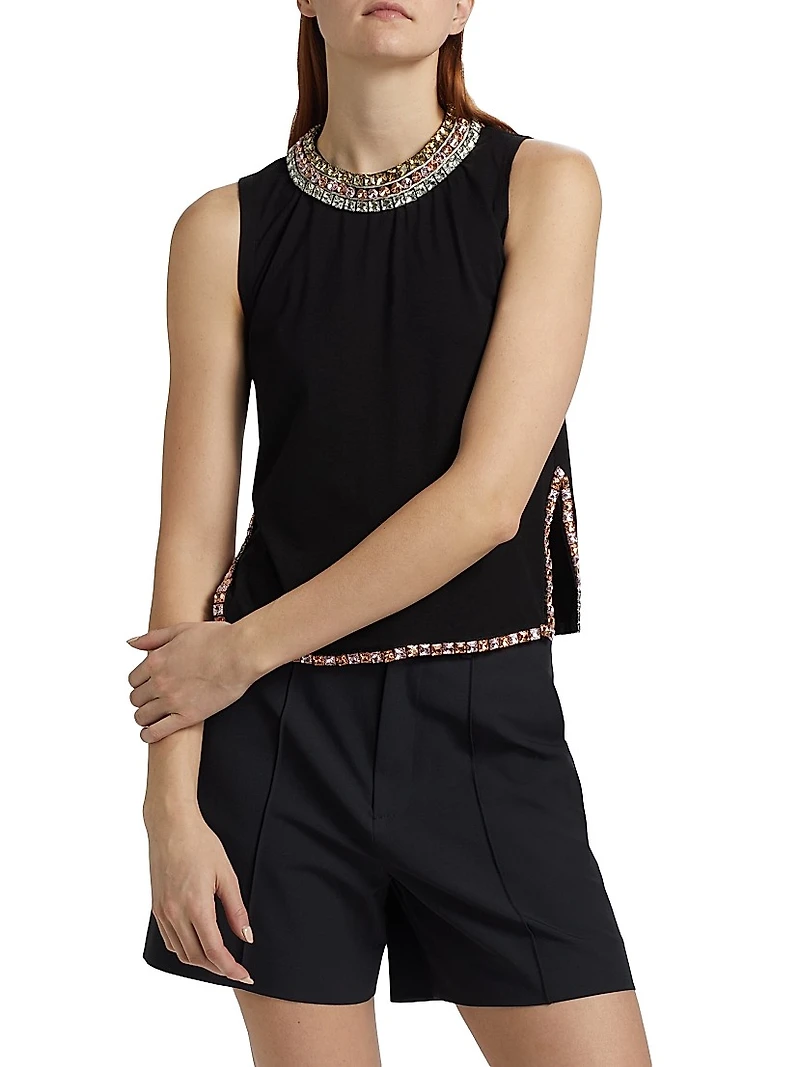 Petula Embellished Cotton Sleeveless Top