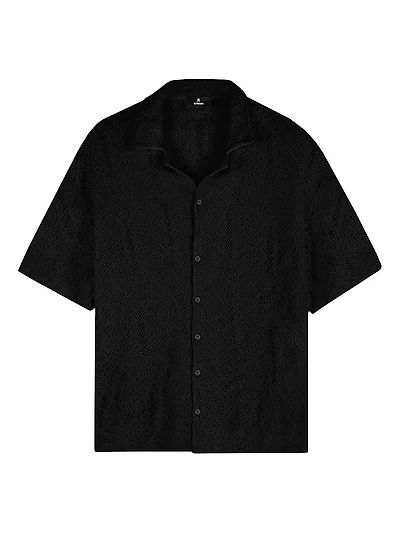 Crochet Cotton-Blend Camp Shirt