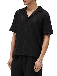 Crochet Cotton-Blend Camp Shirt