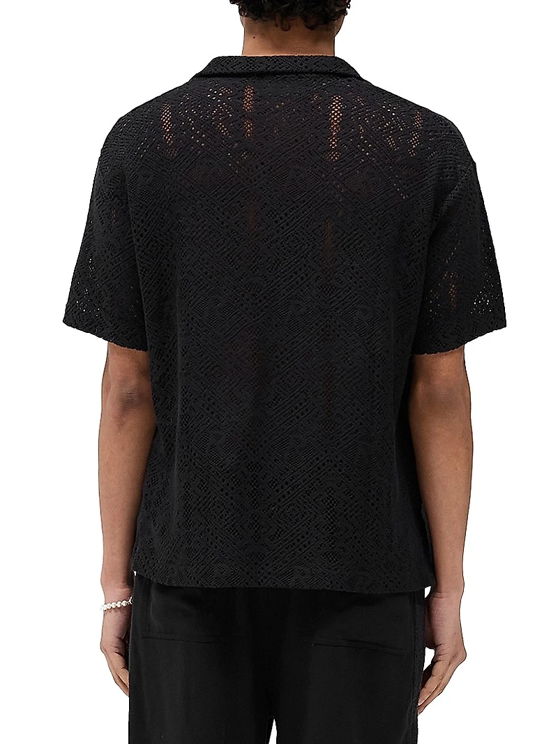 Crochet Cotton-Blend Camp Shirt