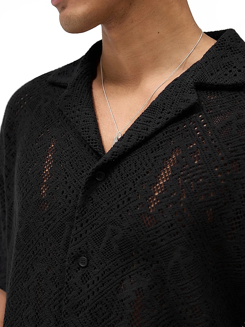 Crochet Cotton-Blend Camp Shirt
