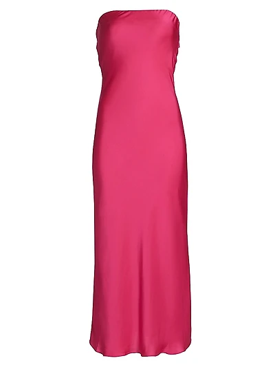 Shauna Satin Strapless Open Back Midi-Dress