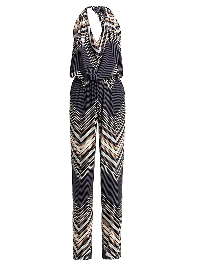 Stephanie Chevron Halterneck Wide-Leg Jumpsuit