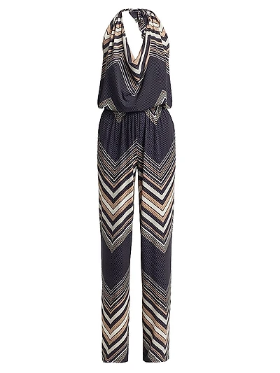 Stephanie Chevron Halterneck Wide-Leg Jumpsuit